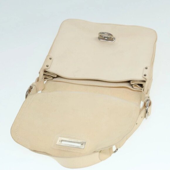 Salvatore Ferragamo Gancini Shoulder Bag Leather White Silver Auth - Picture 11 of 16